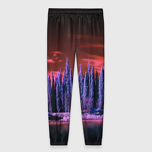 Женские брюки Абстрактный фиолетовый лес и тёмная река / 3D-принт – фото 2