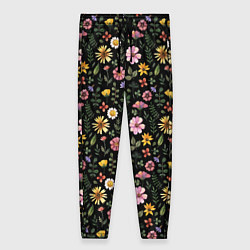 Женские брюки Цветочная полянка на темном фоне