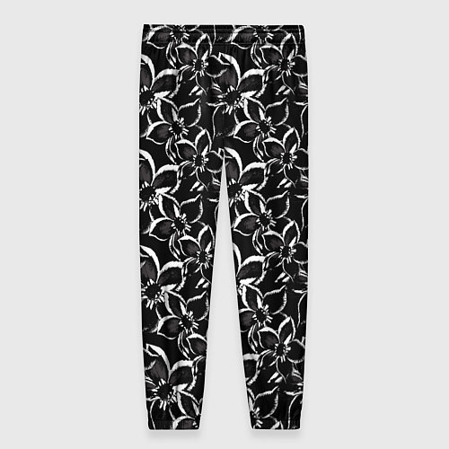 Женские брюки Черно-белый цветочный узор / 3D-принт – фото 2