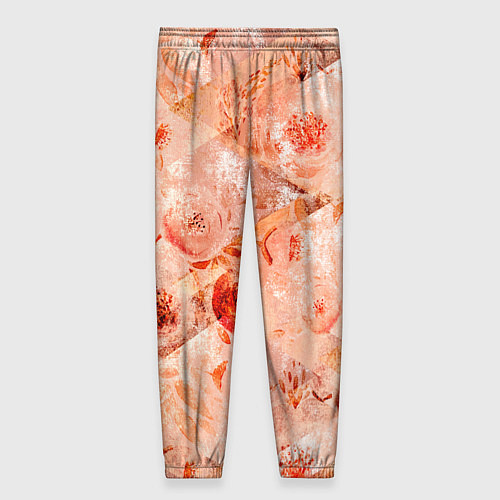 Женские брюки Гранжевый цветочный узор, коралловый фон / 3D-принт – фото 2