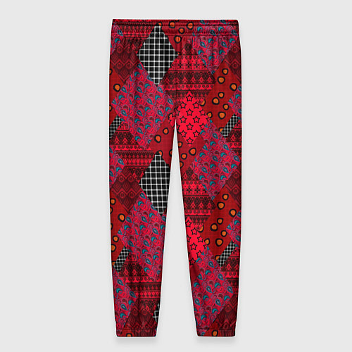 Женские брюки Красный лоскутный узор пэчворк / 3D-принт – фото 2