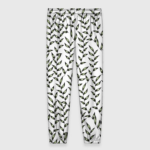 Женские брюки Зеленые лианы на белом, паттерн / 3D-принт – фото 2