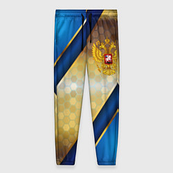 Брюки женские Золотой герб России на синем объемном фоне, цвет: 3D-принт
