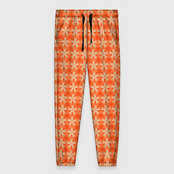 Женские брюки Цветочки на оранжевом фоне