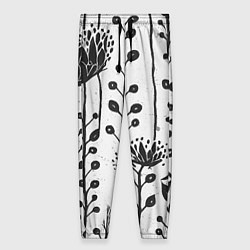 Женские брюки Нарисованные монохромные цветы