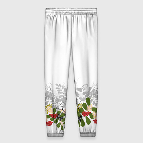 Женские брюки Веточки красной рябины с бабочками / 3D-принт – фото 2