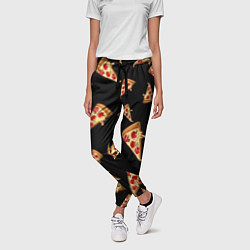 Брюки женские Куски пиццы на черном фоне, цвет: 3D-принт — фото 2