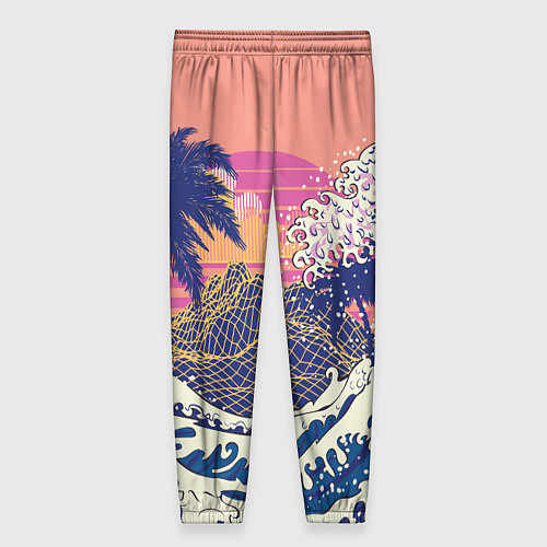 Женские брюки Ретро дизайн большие волны, пальмы и абстрактные г / 3D-принт – фото 2