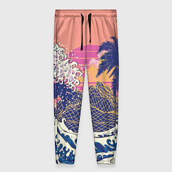 Женские брюки Ретро дизайн большие волны, пальмы и абстрактные г