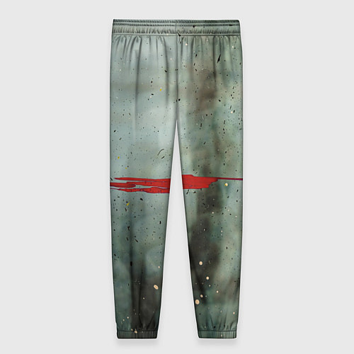 Женские брюки Тёмно-зелёный абстрактный туман и красные краски / 3D-принт – фото 2