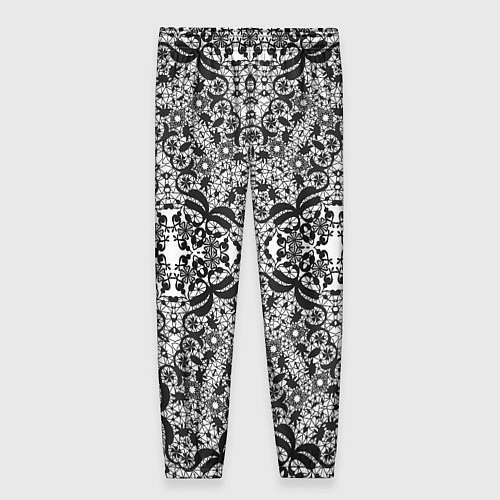 Женские брюки Черно-белый ажурный кружевной узор / 3D-принт – фото 2