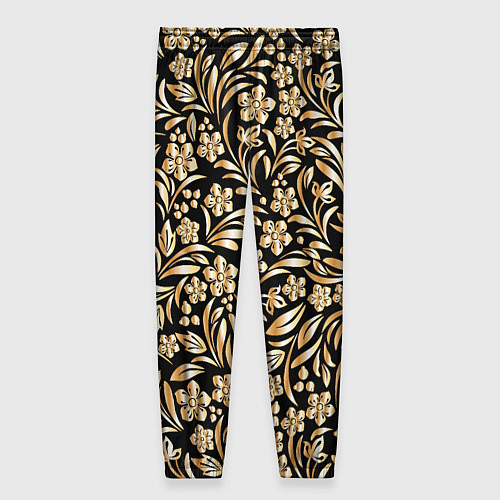 Женские брюки Золотые узоры - цветы / 3D-принт – фото 2