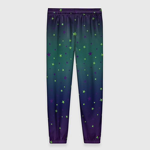 Женские брюки Неоновые зеленые и сиреневые звезды на темно зелен / 3D-принт – фото 2