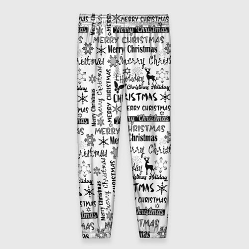 Женские брюки Черно белый рождественский текстовый узор / 3D-принт – фото 2
