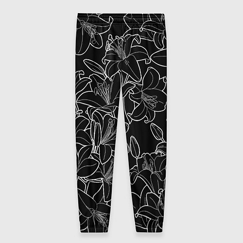 Женские брюки Нежные цветы - лилии: черно белыи / 3D-принт – фото 2