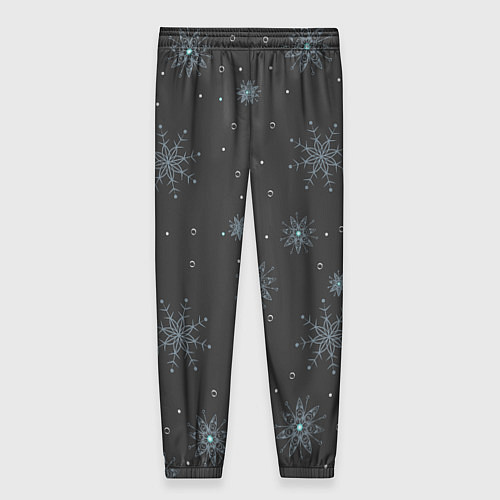 Женские брюки Новогодние снежинки на сером фоне / 3D-принт – фото 2