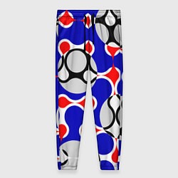 Брюки женские Абстрактные сине-красные паттерны и шары, цвет: 3D-принт