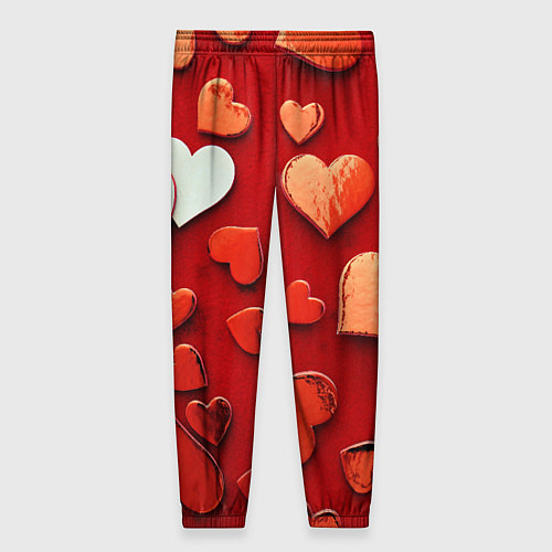 Женские брюки Красные сердца на красном фоне / 3D-принт – фото 2