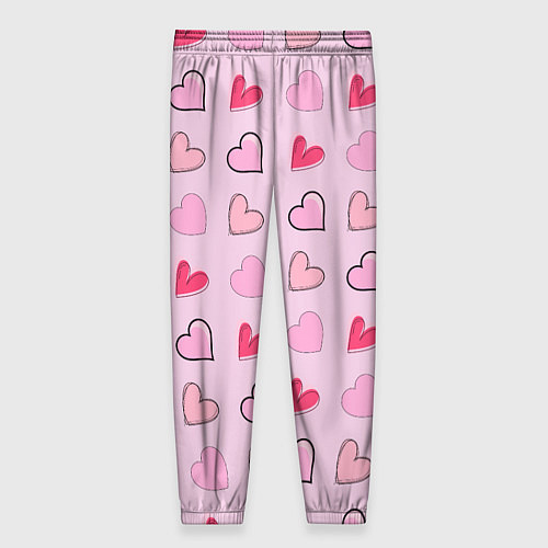 Женские брюки Валентинки на нежно-розовом фоне / 3D-принт – фото 2