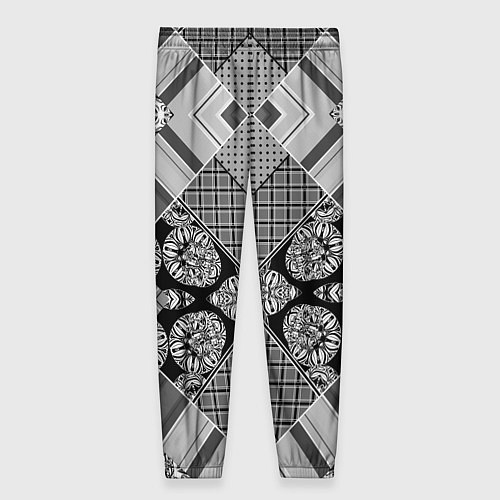 Женские брюки Черно белый этнический лоскутный узор / 3D-принт – фото 2