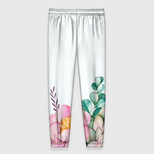 Женские брюки Цветы нарисованные акварелью - снизу / 3D-принт – фото 2