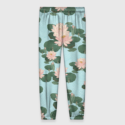 Женские брюки Водяные лилии на бирюзовом фоне / 3D-принт – фото 2