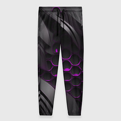 Брюки женские Черные объекты с фиолетовой сеткой, цвет: 3D-принт
