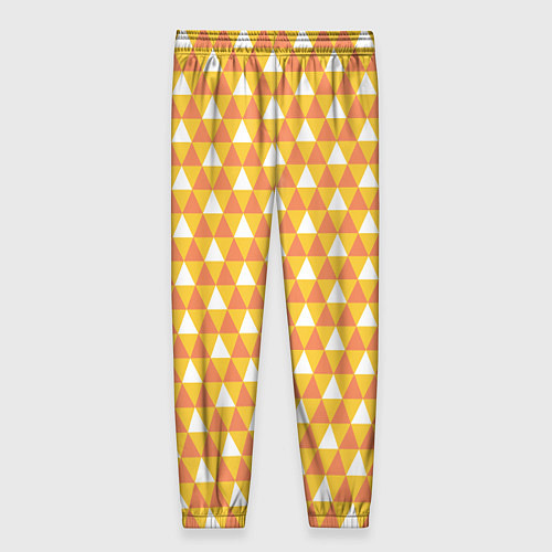 Женские брюки Узор с оранжевыми, желтыми и белыми треугольниками / 3D-принт – фото 2