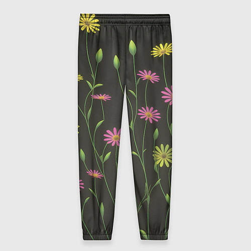 Женские брюки Полевые цветочки на темном фоне / 3D-принт – фото 2