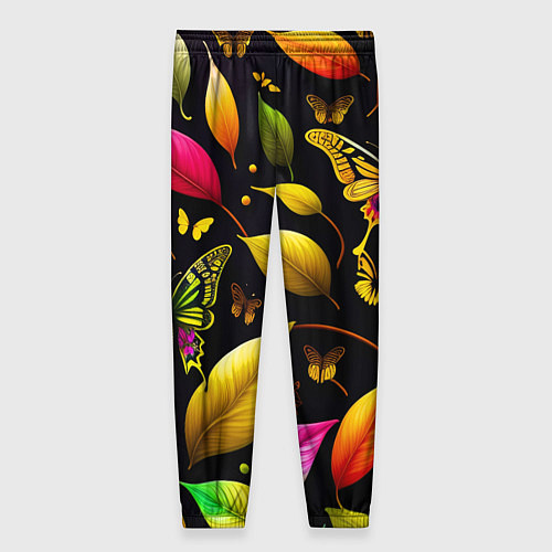Женские брюки Листья и бабочки / 3D-принт – фото 2