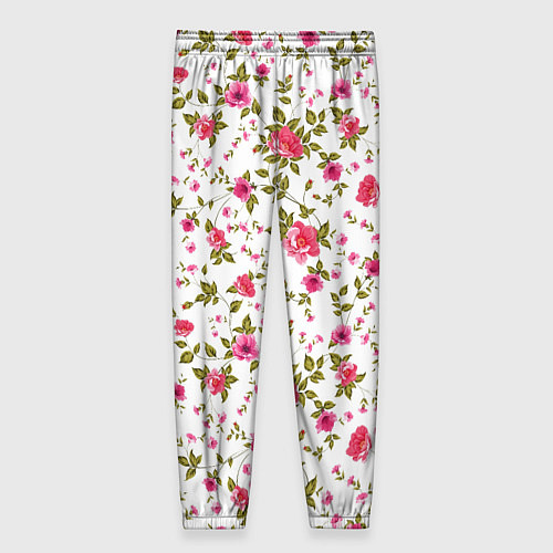 Женские брюки Розовые цветы на белом фоне / 3D-принт – фото 2