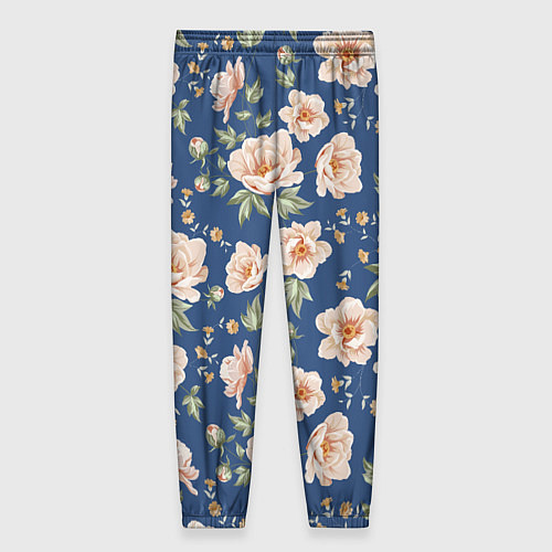 Женские брюки Розовые пионы на синем фоне / 3D-принт – фото 2