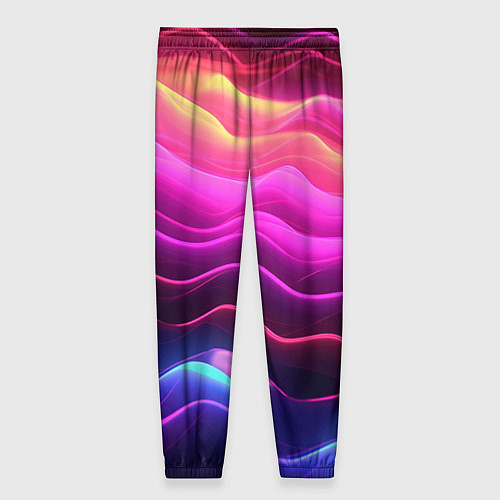 Женские брюки Розовые и фиолетовые неоновые волны / 3D-принт – фото 2