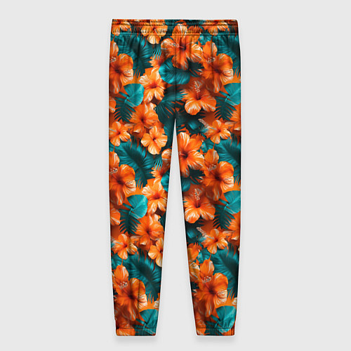 Женские брюки Оранжевые цветы гавайские / 3D-принт – фото 2