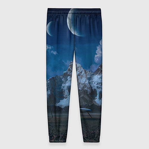 Женские брюки Ночные горы в природе и небо с нло / 3D-принт – фото 2