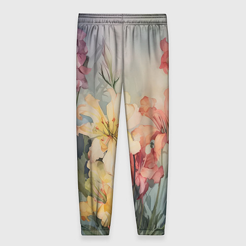 Женские брюки Акварельные лилии / 3D-принт – фото 2