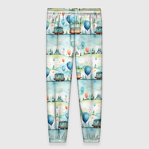 Женские брюки Трамвайчики и воздушные шары - авральный паттерн / 3D-принт – фото 2