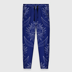 Брюки женские Лайнарт лотосы на синем - паттерн, цвет: 3D-принт