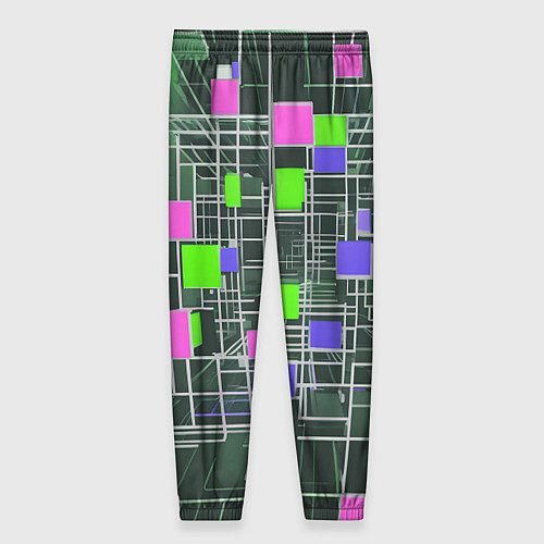 Женские брюки Белые полосы и разноцветные квадраты / 3D-принт – фото 2