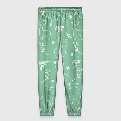 Женские брюки Зеленый рождественский узор с оленями / 3D-принт – фото 2