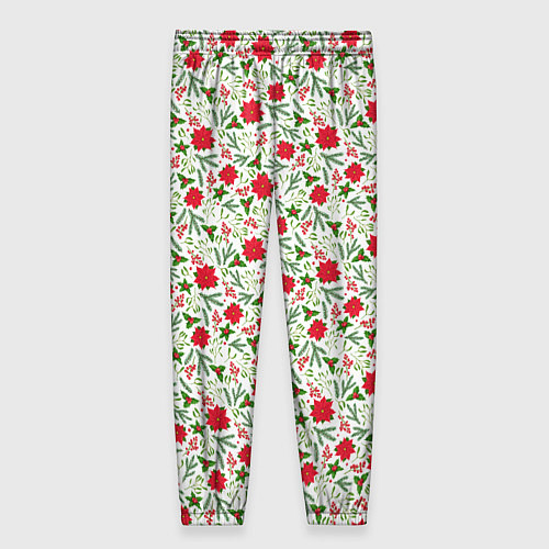 Женские брюки Красная пуансеттия с листьями / 3D-принт – фото 2