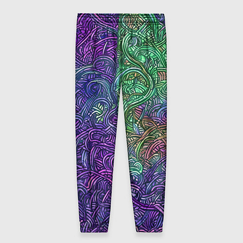 Женские брюки Вьющийся узор фиолетовый и зелёный / 3D-принт – фото 2