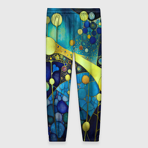 Женские брюки Абстракция в жёлто синих тонах с кругами и линиями / 3D-принт – фото 2