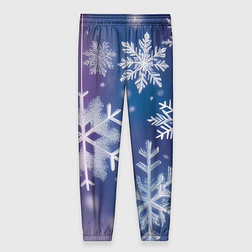 Женские брюки Снежинки на фиолетово-синем фоне / 3D-принт – фото 2