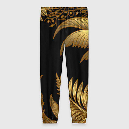 Женские брюки Золотые объемные листья узоры / 3D-принт – фото 2