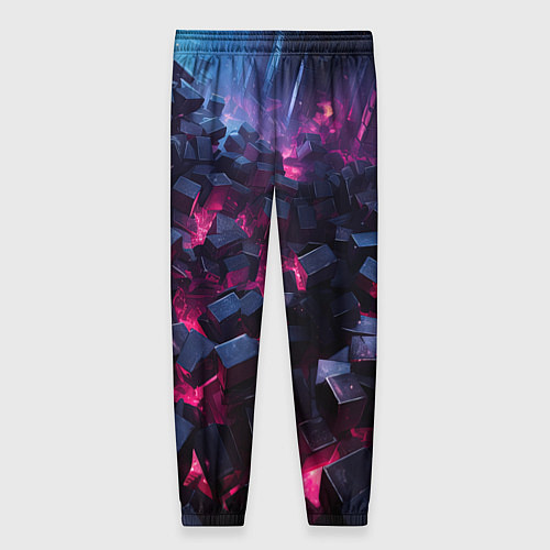 Женские брюки Фиолетовые кубы в фиолетовом дыме / 3D-принт – фото 2