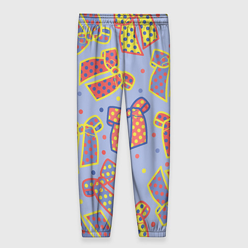 Женские брюки Узор с яркими разноцветными бантами в горошек / 3D-принт – фото 2