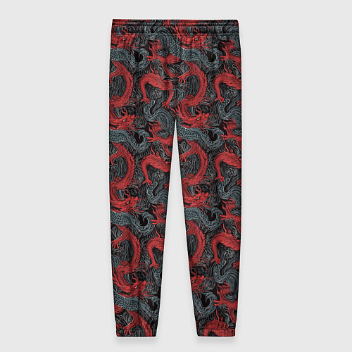 Женские брюки Красные драконы на сером фоне / 3D-принт – фото 2