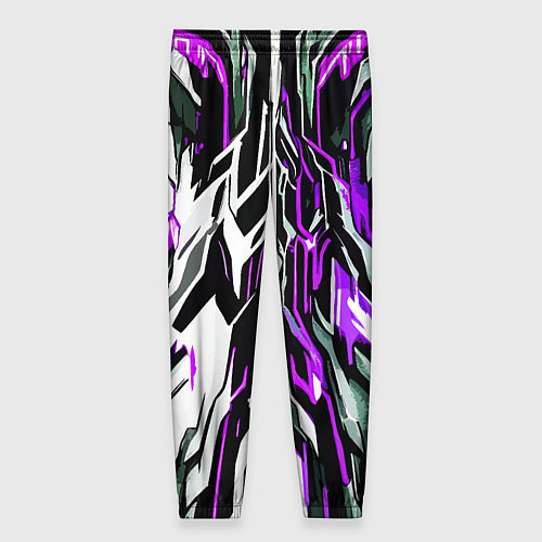 Женские брюки Фиолетовая и белая абстракция на чёрном фоне / 3D-принт – фото 2