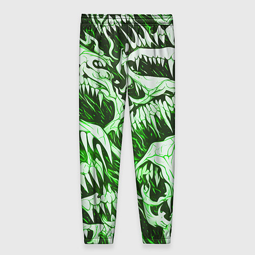 Женские брюки Белые клыки на зелёном фоне / 3D-принт – фото 2